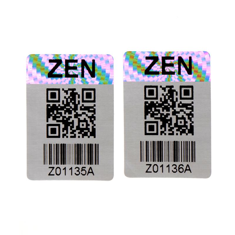 Barcode qr code numbering hologram sticker in silver color